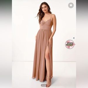 Azazie Zeya Champagne rose bridesmaid dress-